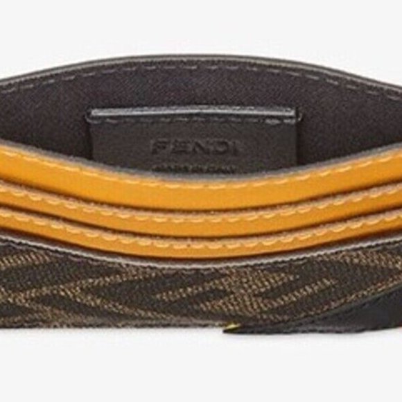 FENDI 'FF Logo w/ Orange Detail' Authentic Men's Canvas/Leather Card Holder NWT! - Picture 13 of 15